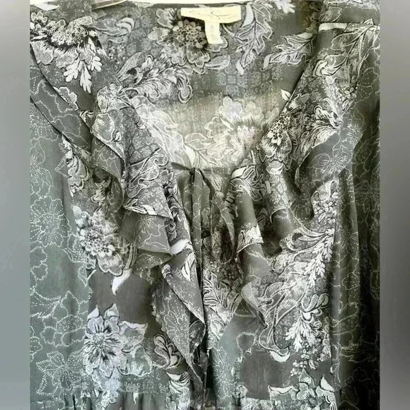 Jessica Simpson Babydoll Maternity Tunic Blouse Sheer Blue Gray Floral Ruffle XL - Picture 7 of 10